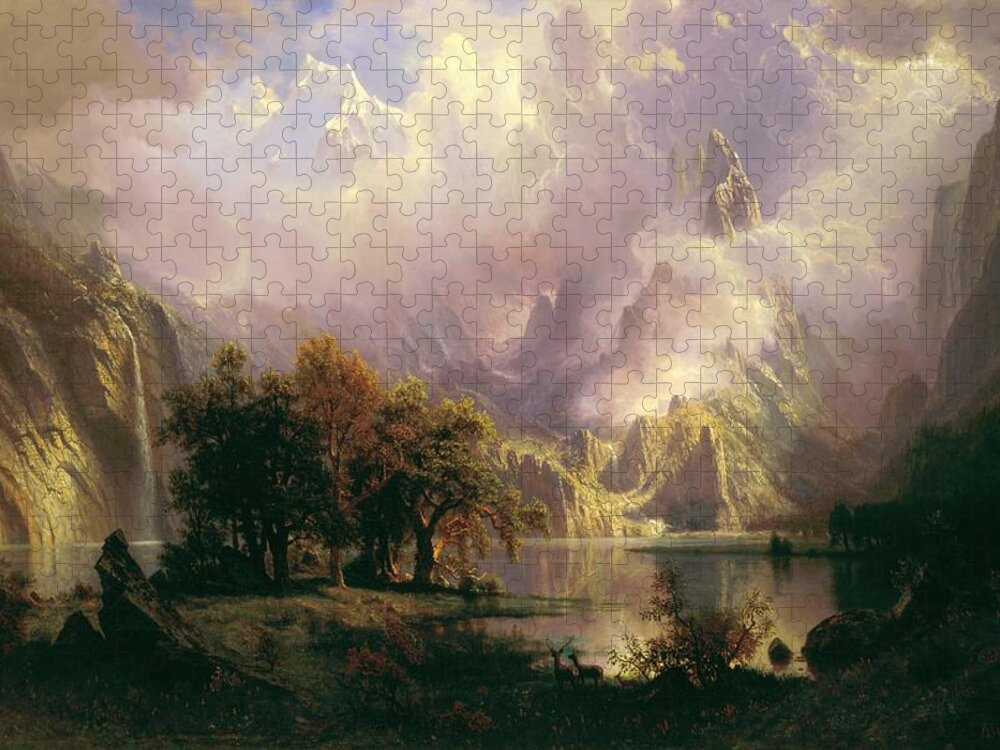 Albert Jigsaw Puzzle featuring the painting Rocky Mountain Landscape by Albert Bierstadt