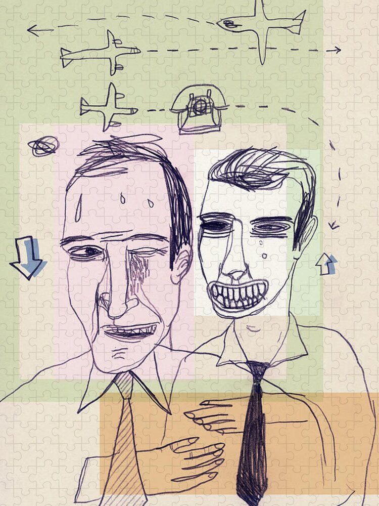 Adult Jigsaw Puzzle featuring the drawing Two Men #13 by CSA Images