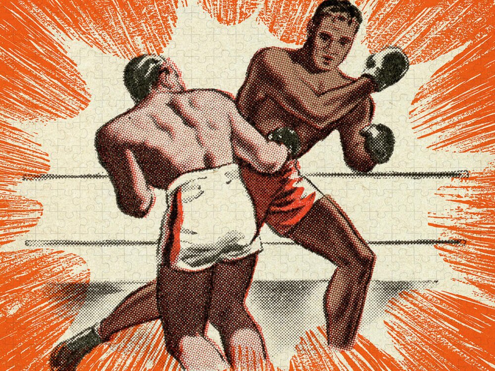 Adult Jigsaw Puzzle featuring the drawing Boxing Match by CSA Images