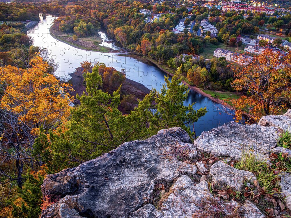 Branson Landscape Jigsaw Puzzle featuring the photograph 165 Scenic Overlook of Lake Taneycomo In The Fall - Branson Missouri by Gregory Ballos
