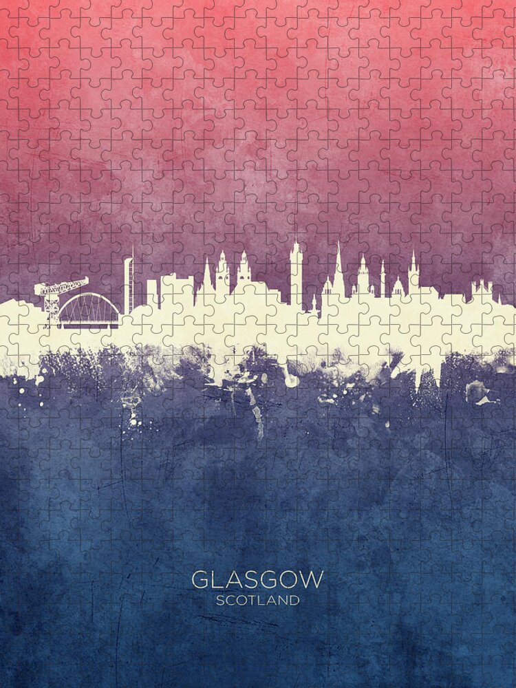 Glasgow Jigsaw Puzzle featuring the digital art Glasgow Scotland Skyline #17 by Michael Tompsett
