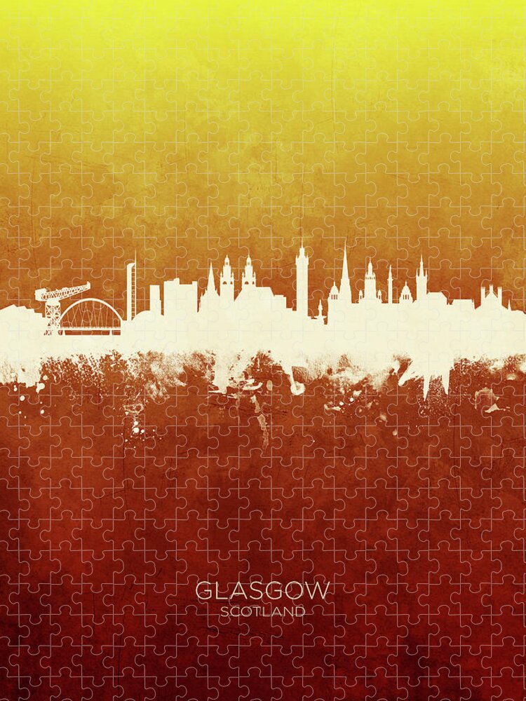 Glasgow Jigsaw Puzzle featuring the digital art Glasgow Scotland Skyline #18 by Michael Tompsett
