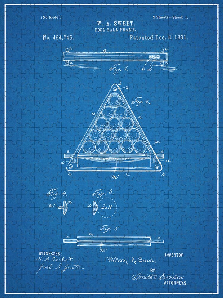 Art & Collectibles Jigsaw Puzzle featuring the drawing 1891 Billiard Ball Rack Patent Print Blueprint by Greg Edwards