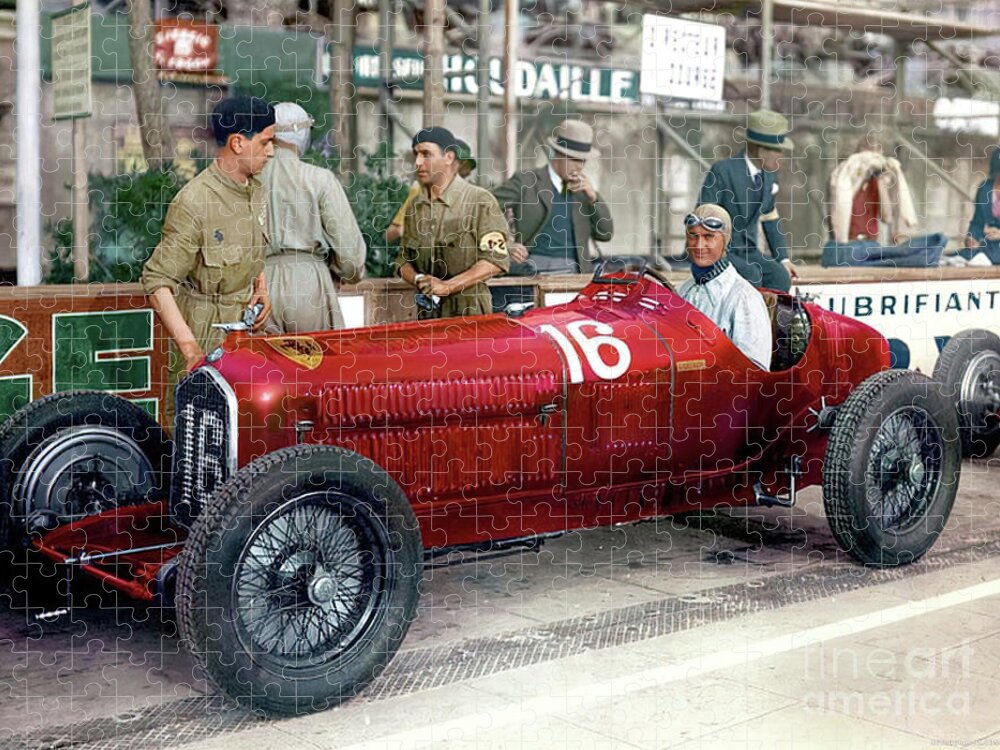 Vintage Jigsaw Puzzle featuring the photograph 1930s Alfa Romeo 8c2300 Racer In Pits by Retrographs