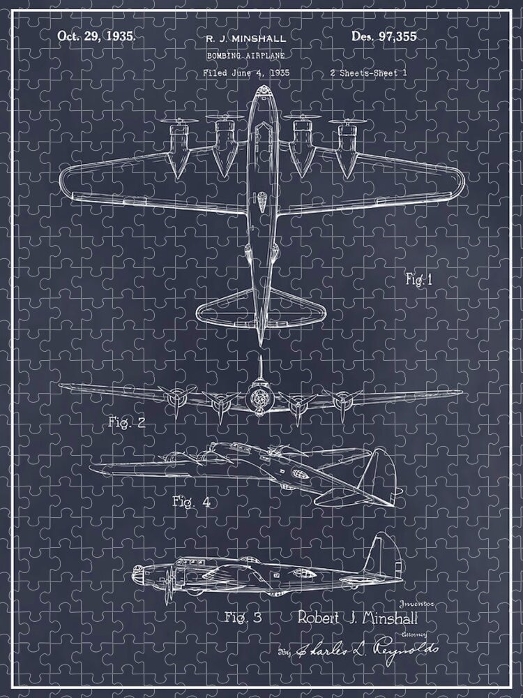 1935 B17 Flying Fortress Patent Print Jigsaw Puzzle featuring the drawing 1935 B17 Flying Fortress Blackboard Patent Print by Greg Edwards