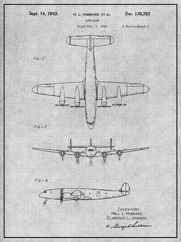 1942 Lockheed Constellation Airliner Patent Print 2 Jigsaw Puzzle featuring the drawing 1942 Lockheed Constellation Airliner Gray Patent Print by Greg Edwards