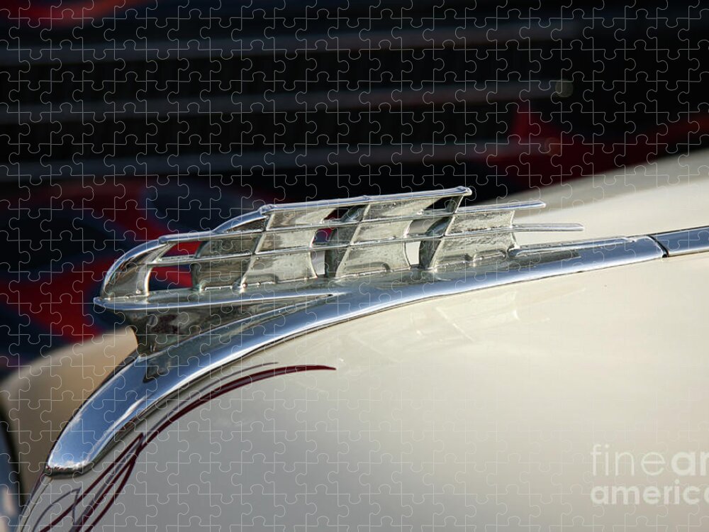 1950 Plymouth Hood Ornament Jigsaw Puzzle featuring the photograph 1950 Plymouth by Terri Brewster