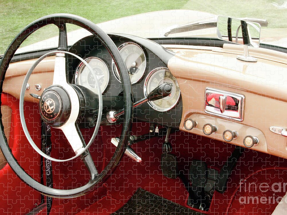 Vintage Jigsaw Puzzle featuring the photograph 1950s Alfa Romeo 1900 Spider Dashboard by Lucie Collins