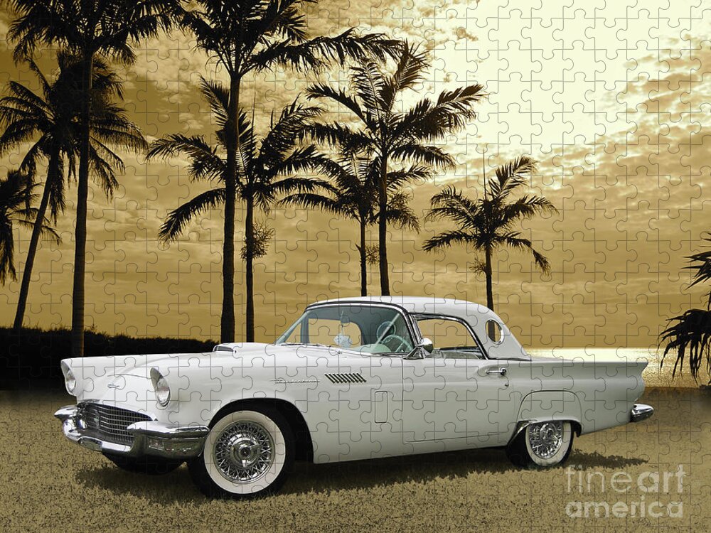1957 Jigsaw Puzzle featuring the photograph 1957 Thunderbird On The Naples Beach by Ron Long