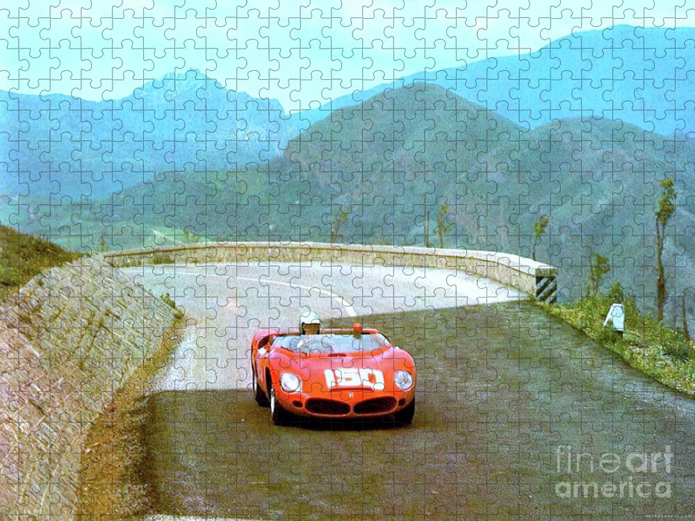 Vintage Jigsaw Puzzle featuring the photograph 1960s Ferrari Mountain Racing Scene by Retrographs