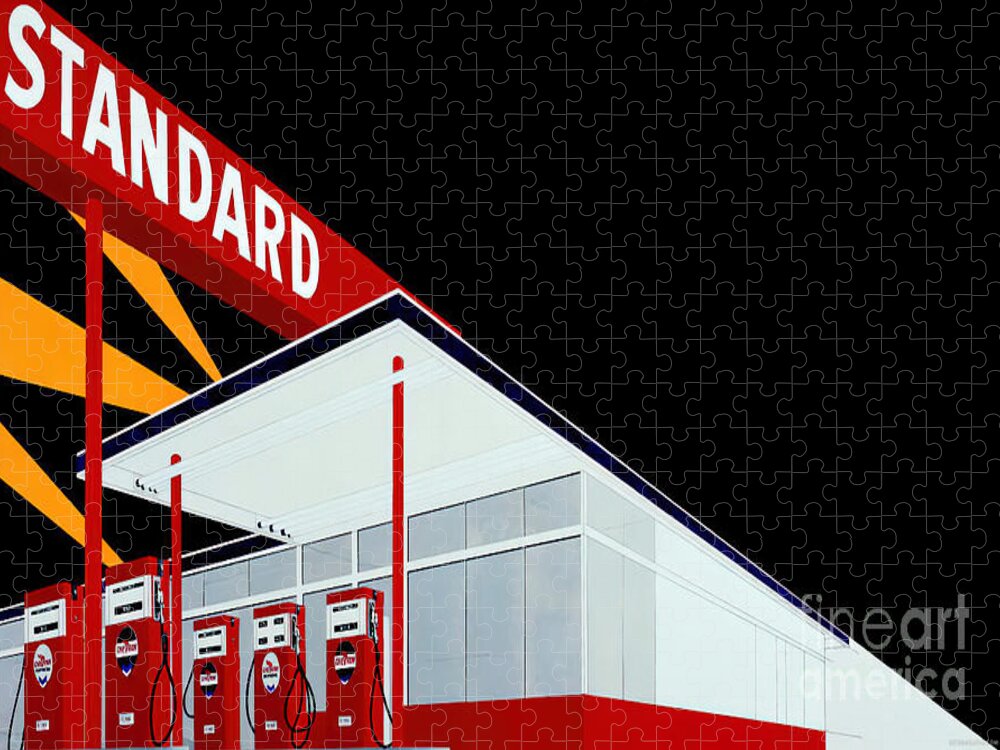 Vintage Jigsaw Puzzle featuring the mixed media 1966 Standard Gas Station Art by Edward Ruscha