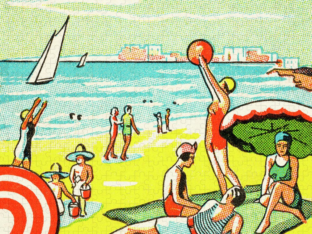 Activity Jigsaw Puzzle featuring the drawing A Day at the Beach by CSA Images