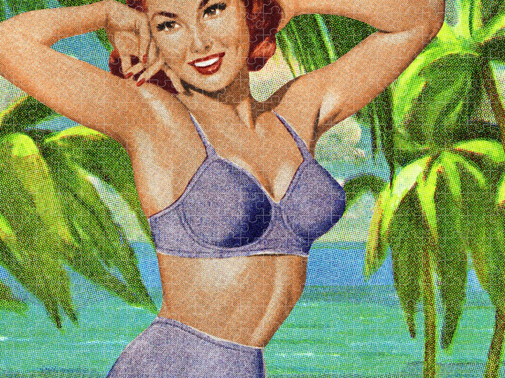 Bathing Suit Jigsaw Puzzle featuring the drawing Bathing Beauty #2 by CSA Images