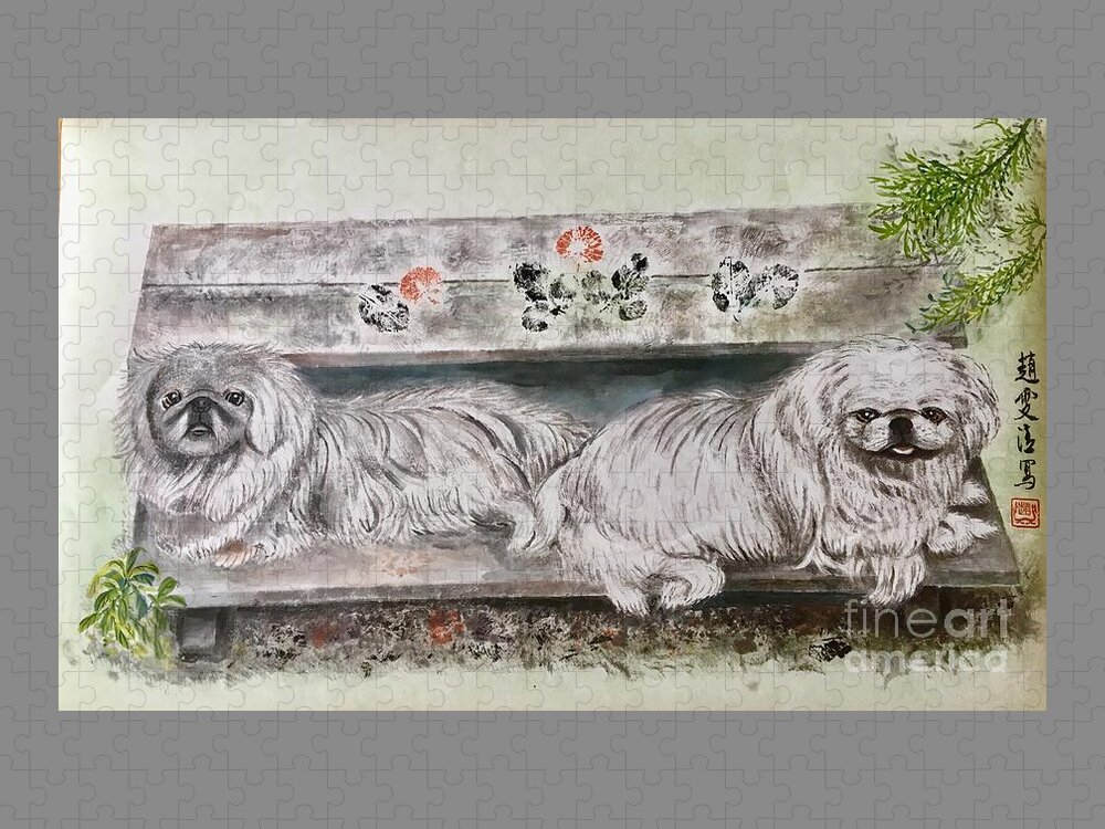 Pekes Dog Jigsaw Puzzle featuring the painting Two Pekes Dogs by Carmen Lam