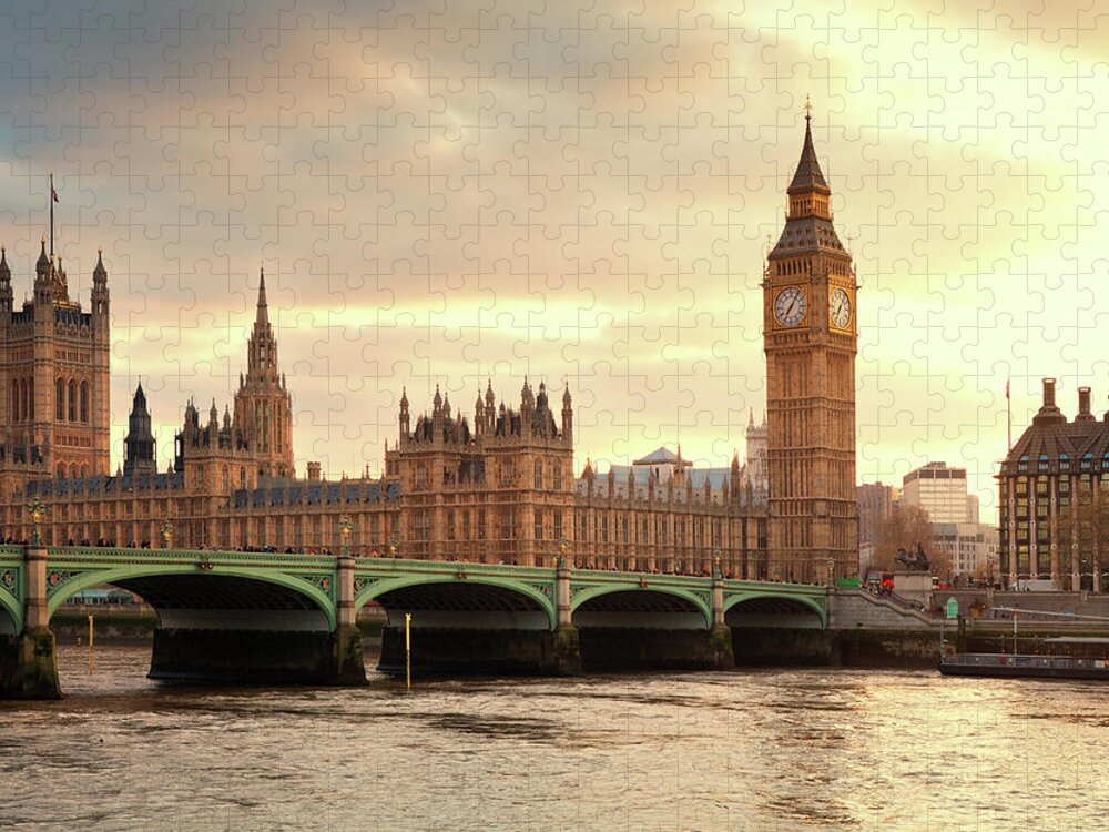 Gothic Style Jigsaw Puzzle featuring the photograph Big Ben And The Parliament In London At #2 by Mammuth