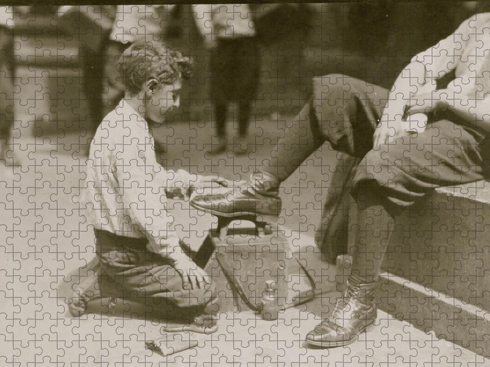 Child Jigsaw Puzzle featuring the painting Bootblacks in and around City Hall Park, New York City - July 25, 1924. #2 by 