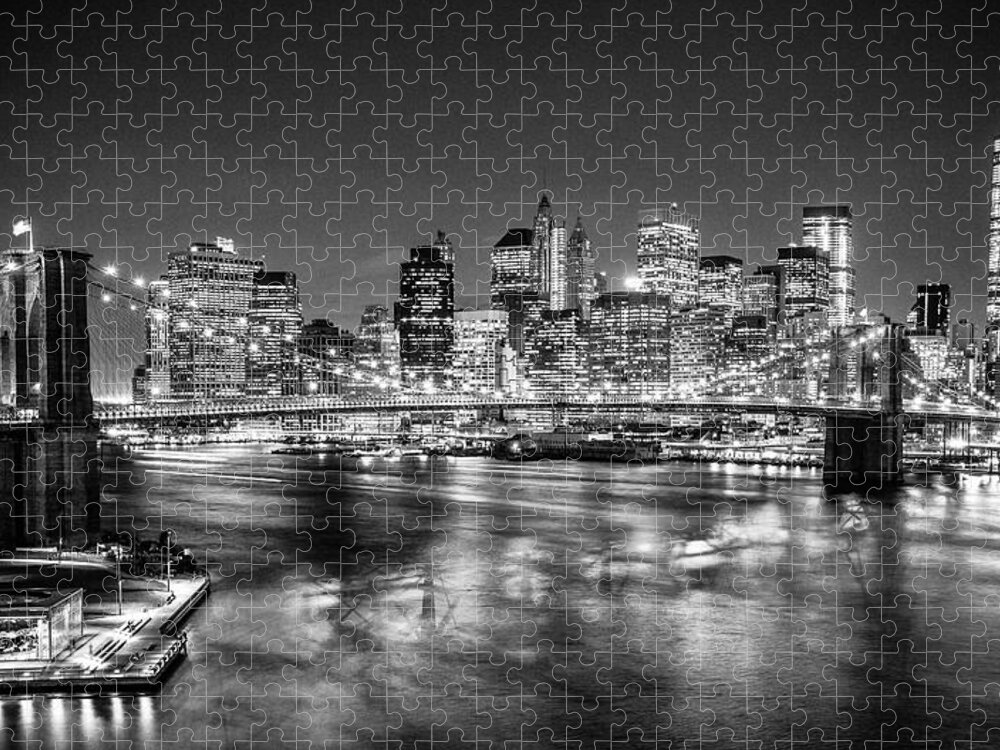 Estock Jigsaw Puzzle featuring the digital art Brooklyn Bridge & Skyline, Nyc #2 by Antonino Bartuccio