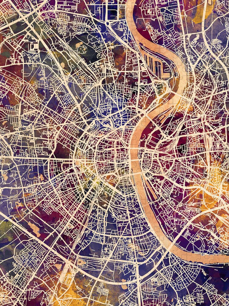 Cologne Jigsaw Puzzle featuring the digital art Cologne Germany City Map #2 by Michael Tompsett