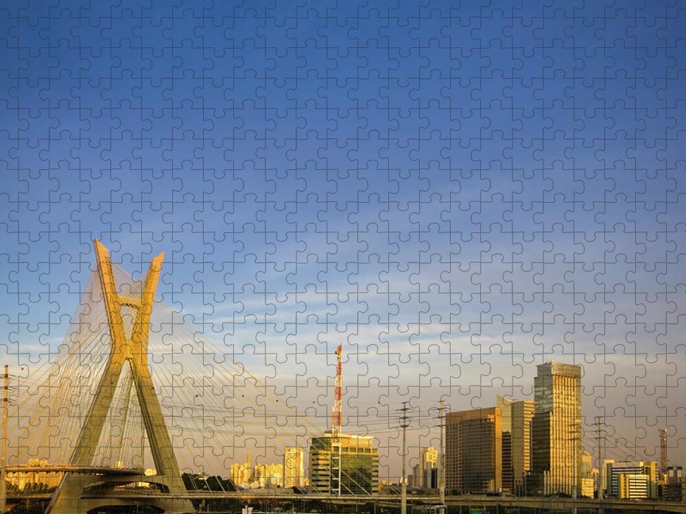 Material Jigsaw Puzzle featuring the photograph Famous Cable Stayed Bridge At Sao Paulo #2 by Wsfurlan
