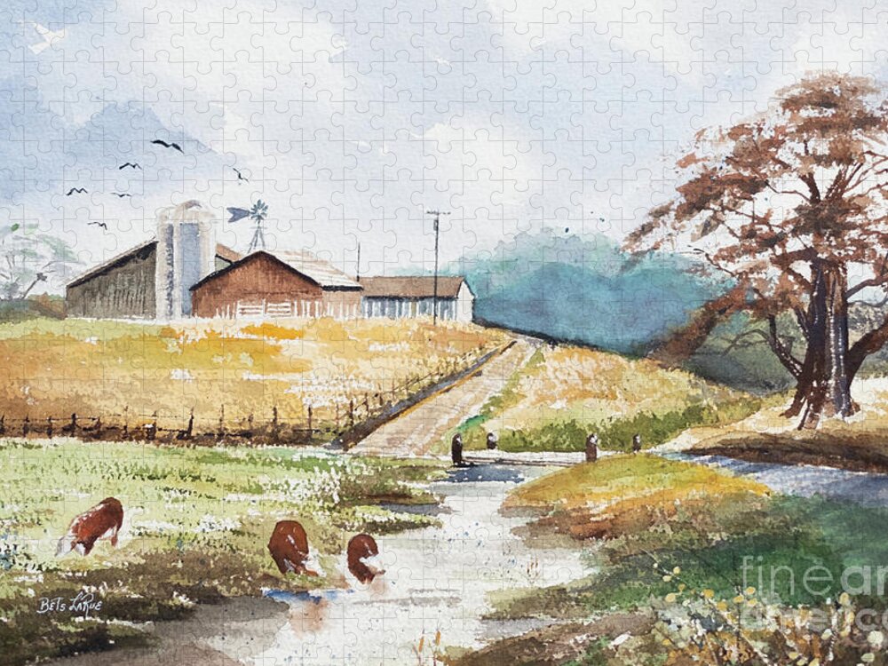 Watercolor Jigsaw Puzzle featuring the painting Grazing #2 by Betty LaRue