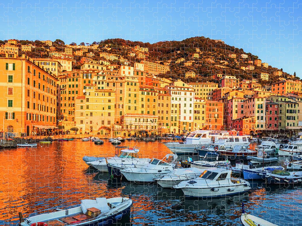 Estock Jigsaw Puzzle featuring the digital art Italy, Liguria, Genova District, Mediterranean Sea, Ligurian Sea, Ligurian Riviera, Riviera Di Levante, Camogli, The Old Port #2 by Luigi Vaccarella