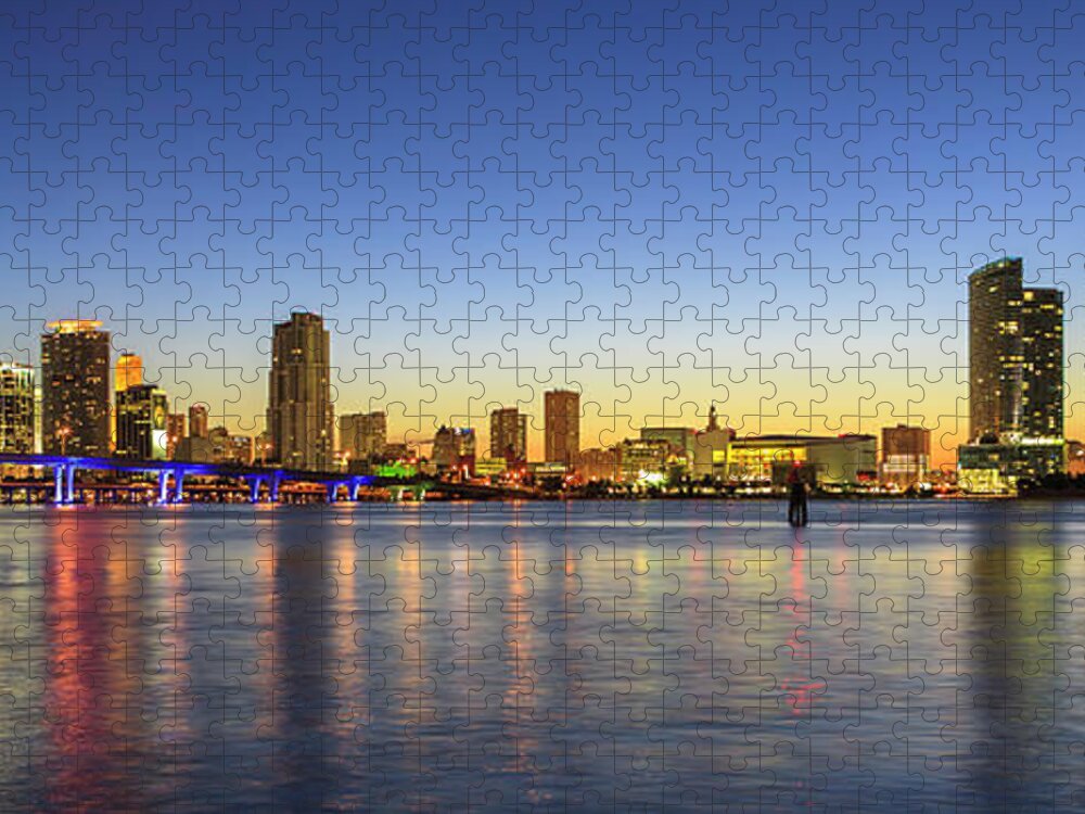 Architecture Jigsaw Puzzle featuring the photograph Miami Sunset Skyline by Raul Rodriguez