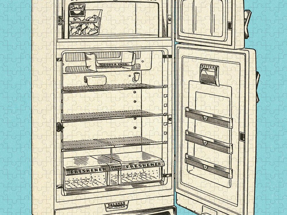 Appliance Jigsaw Puzzle featuring the drawing Open Refrigerator #2 by CSA Images