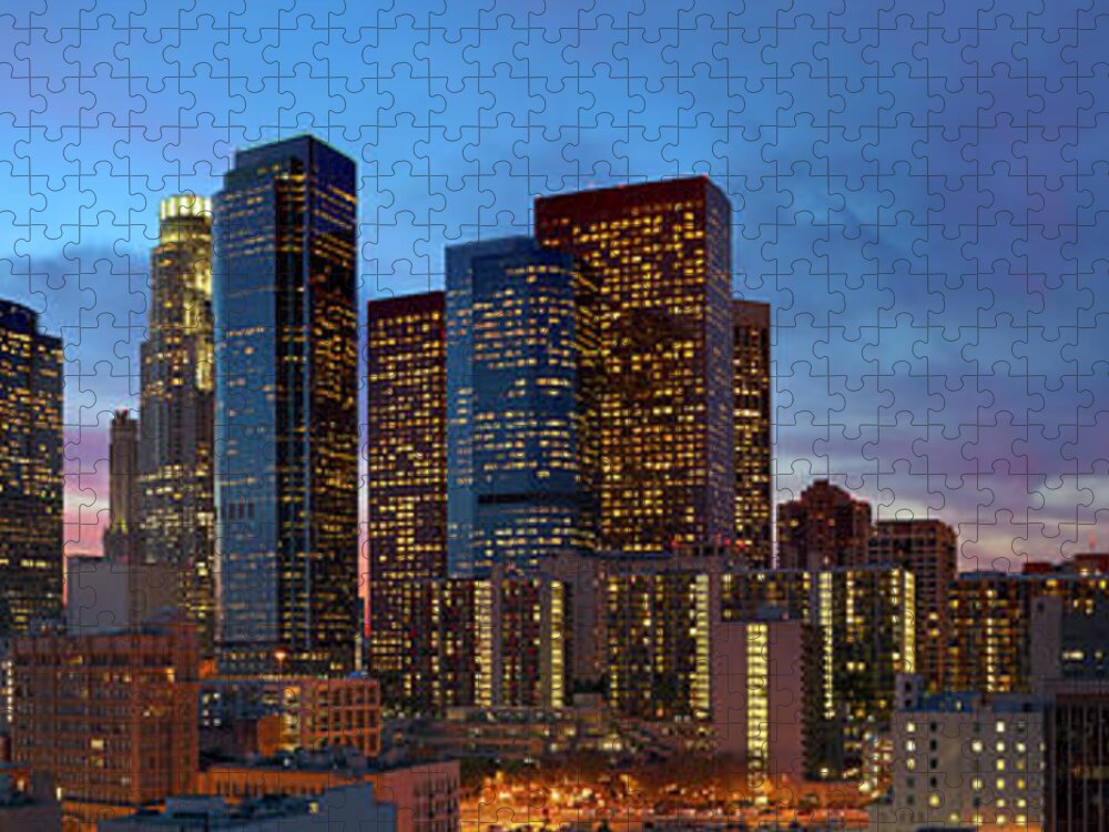 Scenics Jigsaw Puzzle featuring the photograph Panoramic View Of Downtown Los Angeles #2 by Chrisp0
