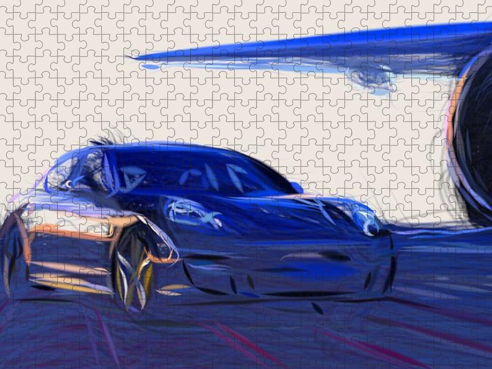 Porsche Jigsaw Puzzle featuring the digital art Porsche Panamera Turbo S Draw #2 by CarsToon Concept
