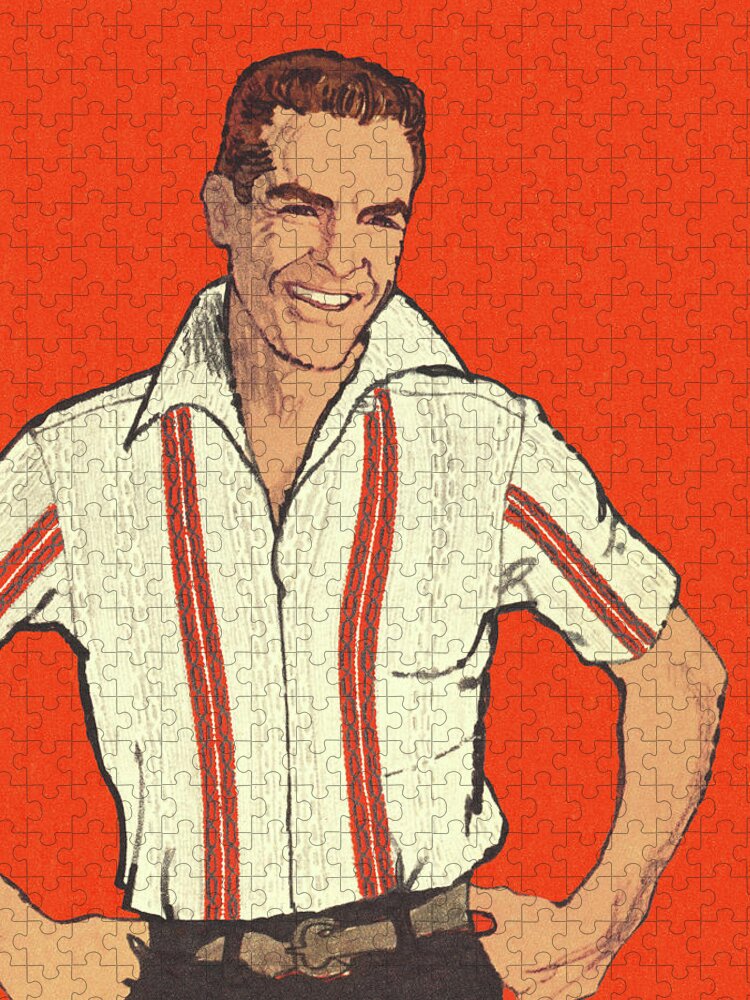 Adult Jigsaw Puzzle featuring the drawing Portrait of a Handsome Man by CSA Images
