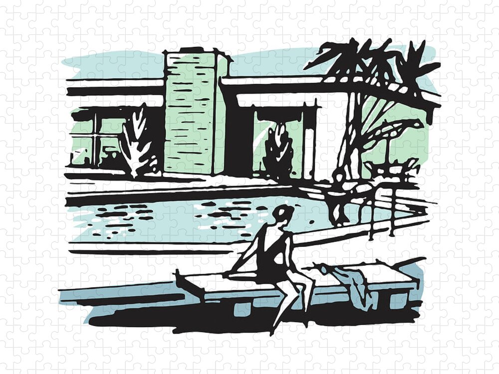 Accommodate Jigsaw Puzzle featuring the drawing Resort Swimming Pool #2 by CSA Images