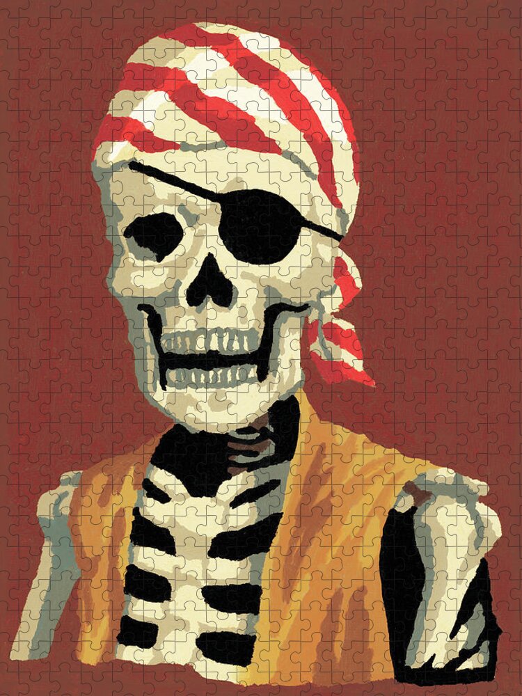 Afraid Jigsaw Puzzle featuring the drawing Skeleton pirate #2 by CSA Images