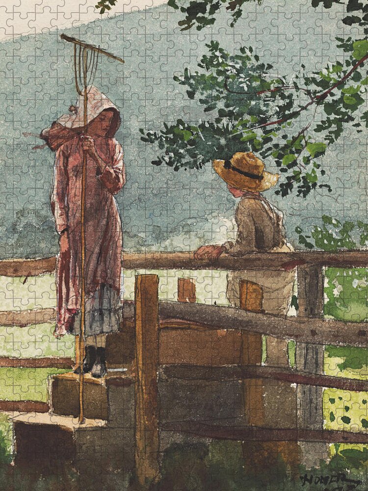Winslow Homer Jigsaw Puzzle featuring the drawing Spring #3 by Winslow Homer