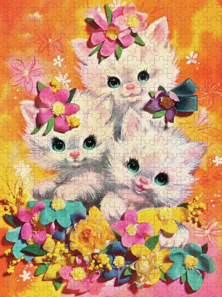 Animal Jigsaw Puzzle featuring the drawing Three Kittens #2 by CSA Images