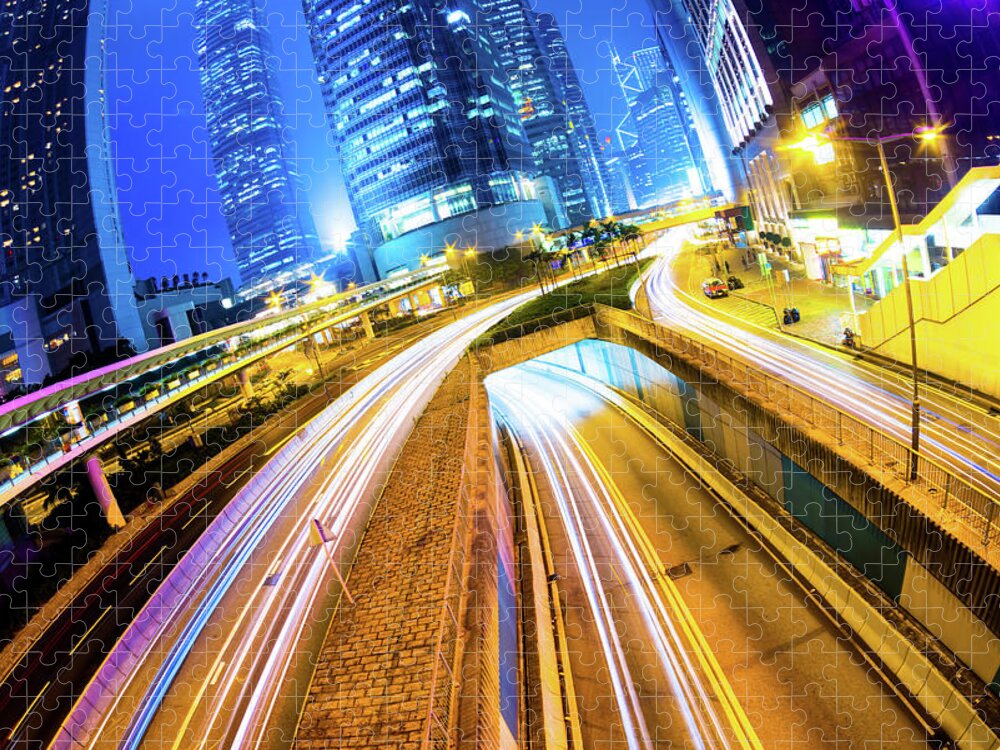 Chinese Culture Jigsaw Puzzle featuring the photograph Traffic In City At Night #2 by Loveguli