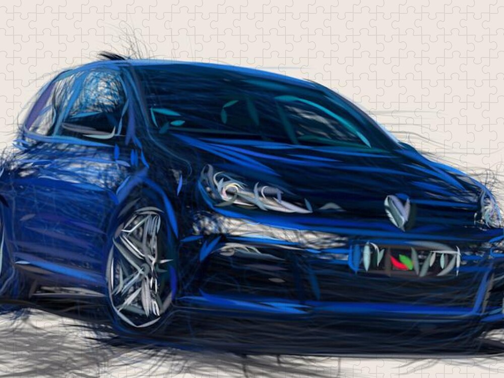 Volkswagen Jigsaw Puzzle featuring the digital art Volkswagen Golf R Draw #2 by CarsToon Concept