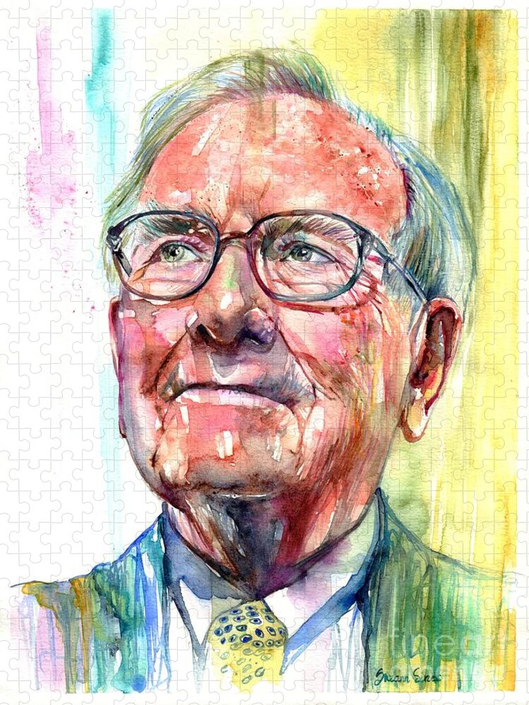 Warren Puzzle featuring the painting Warren Buffett portrait by Suzann Sines