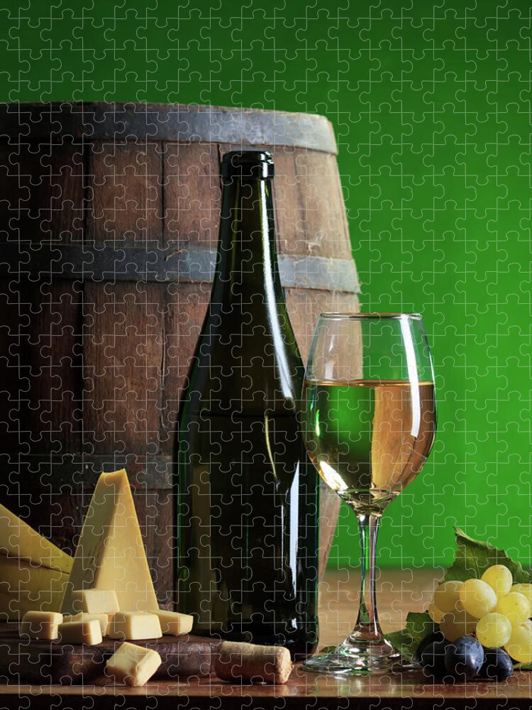 Cheese Jigsaw Puzzle featuring the photograph White Wine Composition #2 by Valentinrussanov