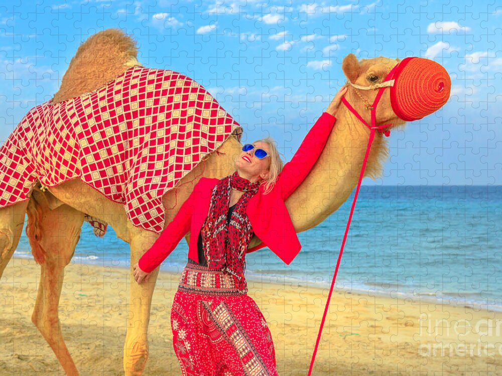 Camel Jigsaw Puzzle featuring the photograph Woman with camel #2 by Benny Marty