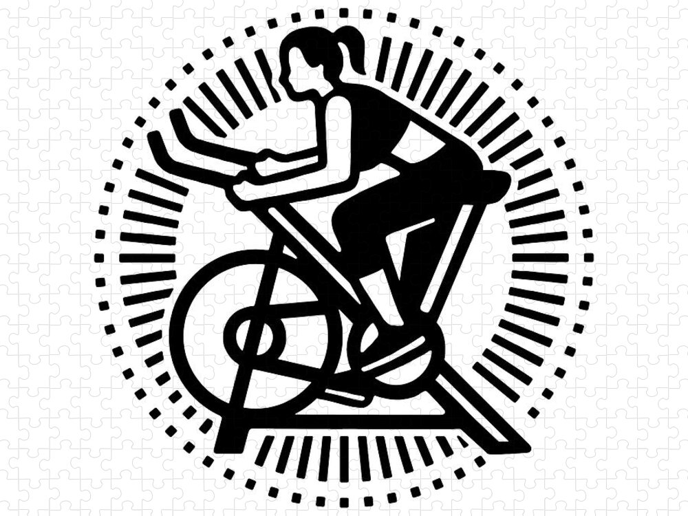 Activity Jigsaw Puzzle featuring the drawing Woman Working Out on an Exercise Bike #2 by CSA Images
