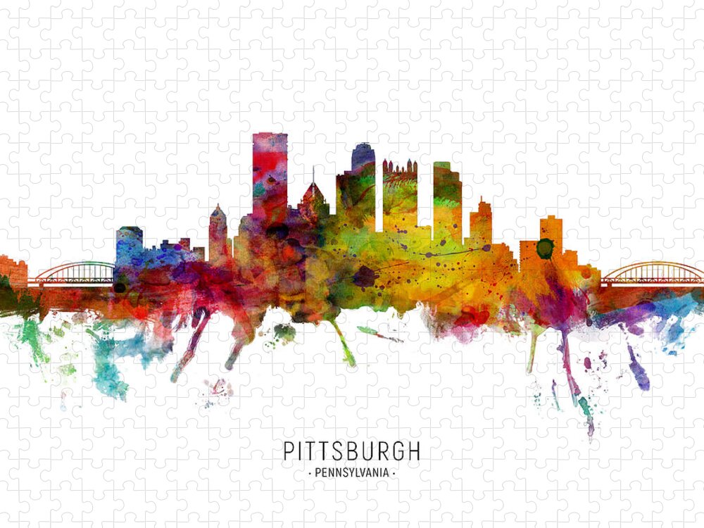 Pittsburgh Jigsaw Puzzle featuring the digital art Pittsburgh Pennsylvania Skyline #20 by Michael Tompsett