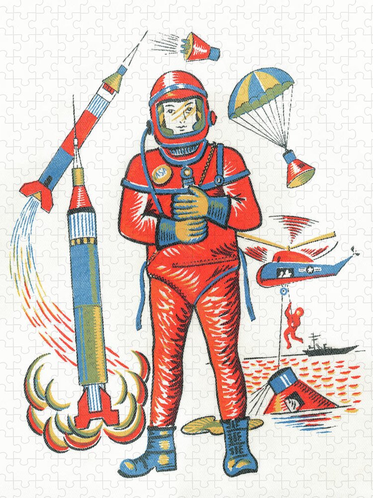 Adventure Jigsaw Puzzle featuring the drawing Spaceman by CSA Images