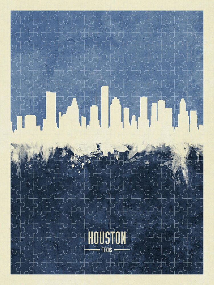Houston Puzzle featuring the digital art Houston Texas Skyline by Michael Tompsett