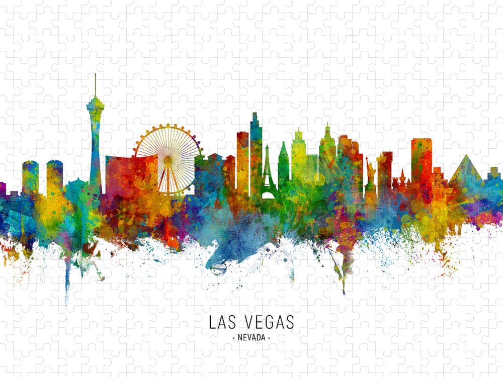 Las Vegas Jigsaw Puzzle featuring the digital art Las Vegas Nevada Skyline #21 by Michael Tompsett