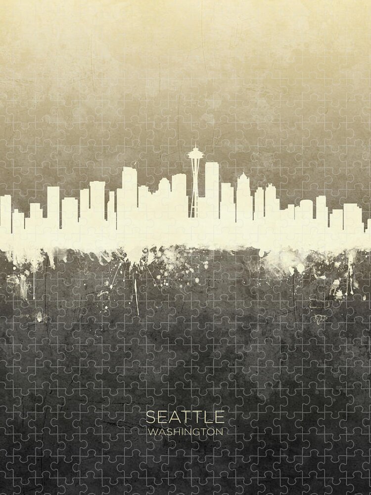 Seattle Jigsaw Puzzle featuring the digital art Seattle Washington Skyline #21 by Michael Tompsett