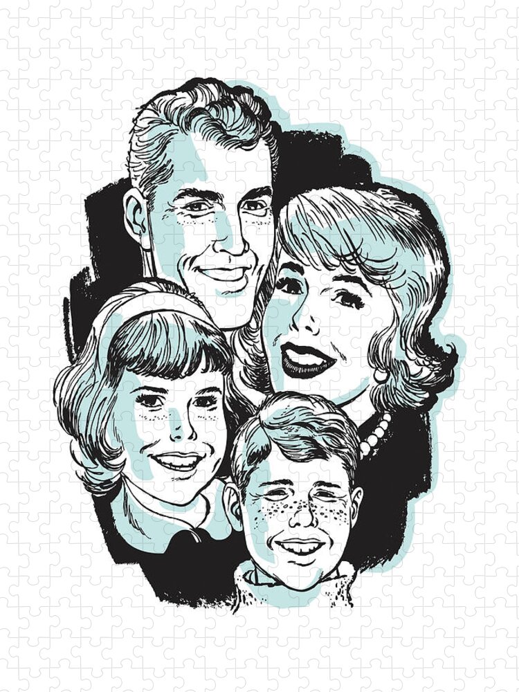 Adult Jigsaw Puzzle featuring the drawing Family of Four #24 by CSA Images