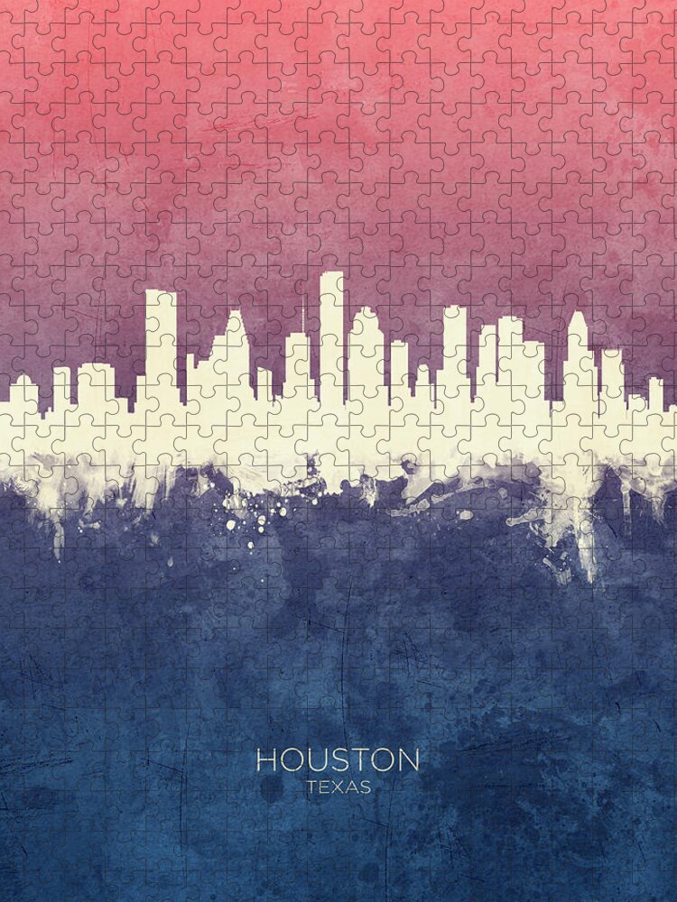 Houston Jigsaw Puzzle featuring the digital art Houston Texas Skyline #24 by Michael Tompsett