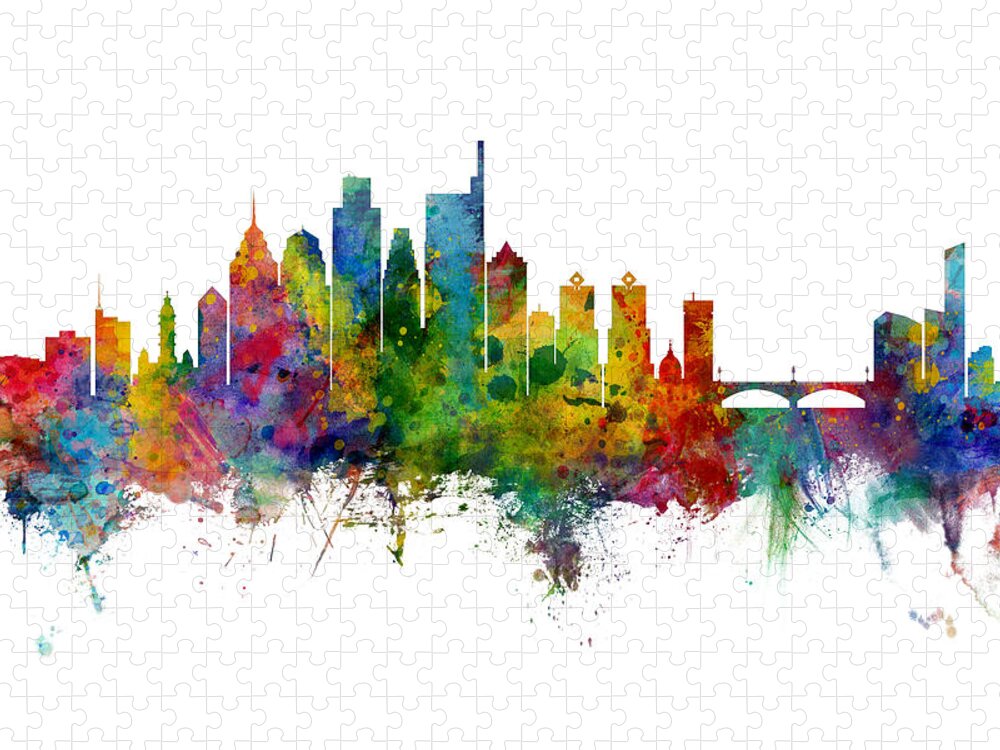 Philadelphia Jigsaw Puzzle featuring the digital art Philadelphia Pennsylvania Skyline #28 by Michael Tompsett