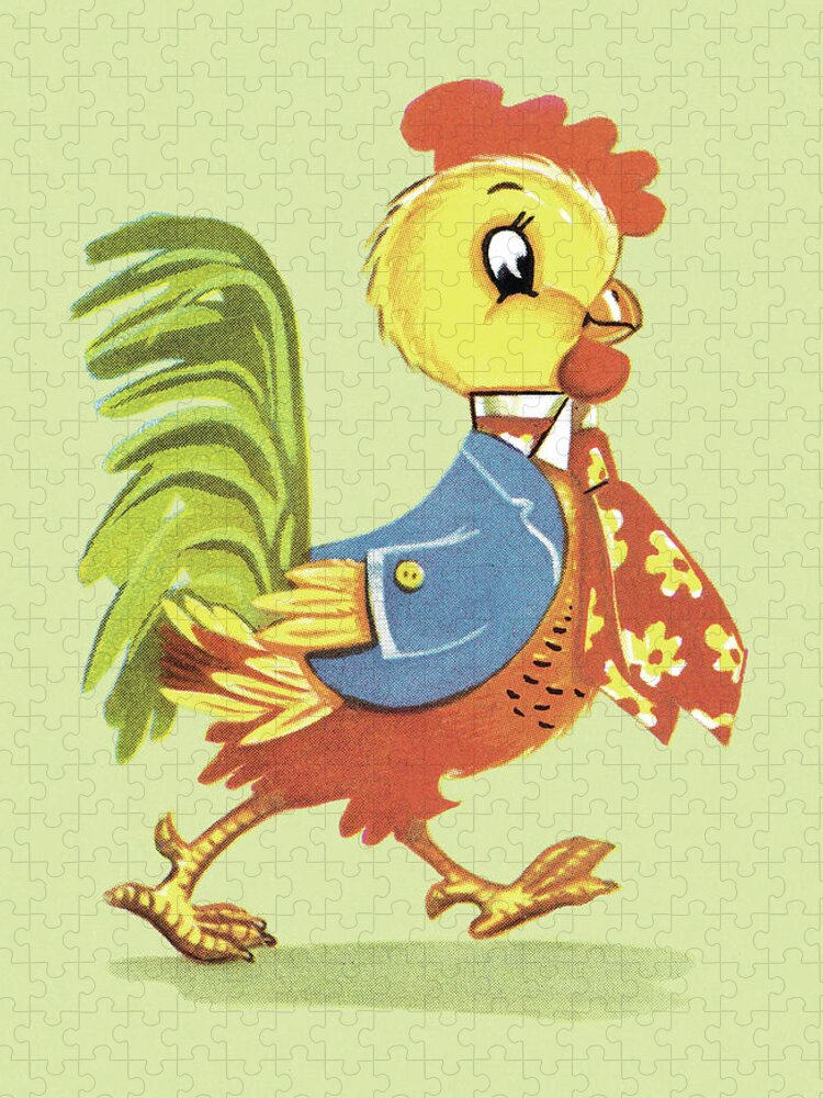 Animal Jigsaw Puzzle featuring the drawing Rooster #28 by CSA Images