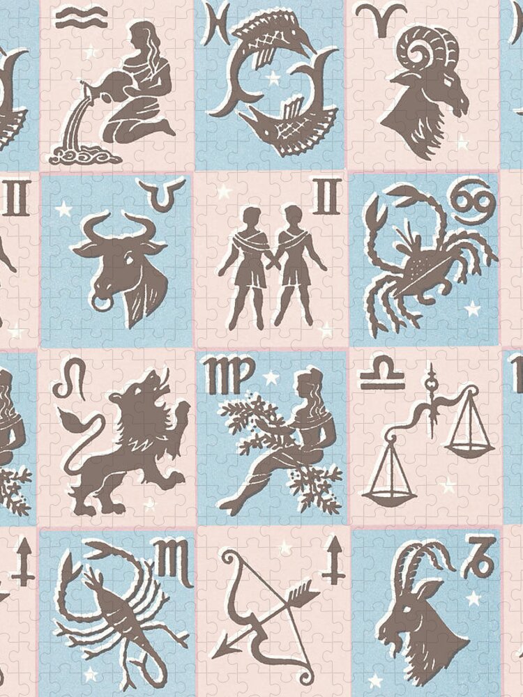 Aquarius Jigsaw Puzzle featuring the drawing Astrology #3 by CSA Images